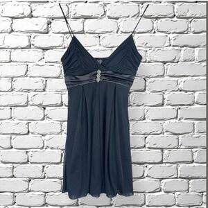 Deb Y2K Black Chiffon Mini Dress Womens Size Medium Club Party Glam USA Made